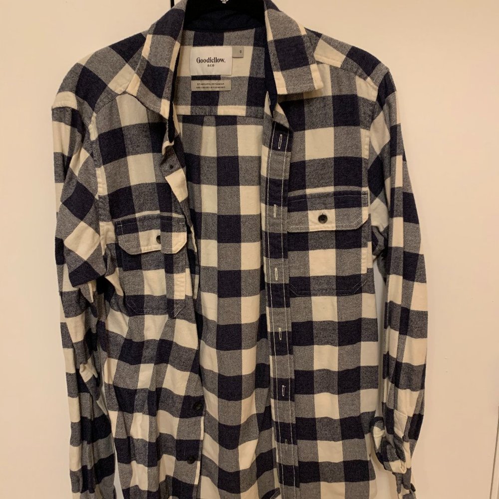 Blue and White Plaid Flannel (Size Small)